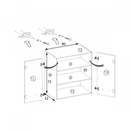 Corp suspendat cu 2 usi si 2 rafturi, 80 cm, PRE-43G, Premio [1]