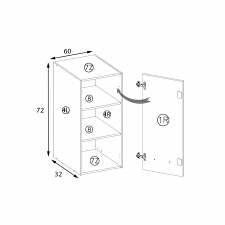 Corp suspendat cu o usa si raft, 60 cm, PRE-34G, Premio [1]