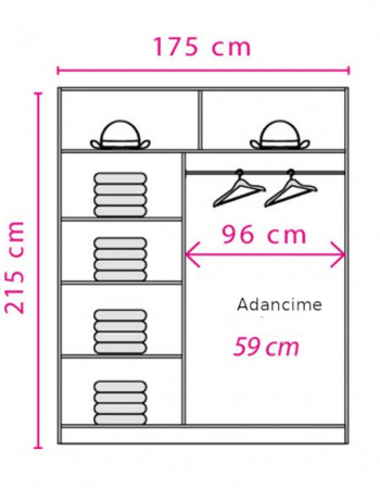 Dulap cu 2 usi glisante, alb, 175 cm, EF1-175, Effect [1]