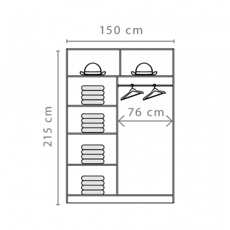 Dulap cu 2 usi glisante, sonoma, 150 cm, EF2-150, Effect [1]