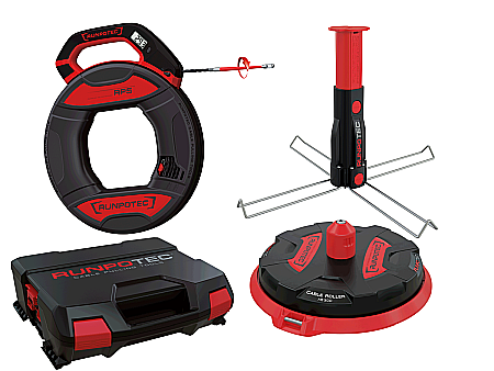 Suporti tamburi - SET: RP5 cu contor + derulator tamburi XB 300 + mandrina multifunctionala + geanta de transport RUNPOTEC