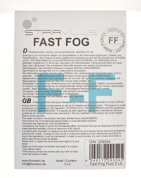 Lichid de fum Stairville Fast Fog Fluid 5l - CO2 Effect [3]