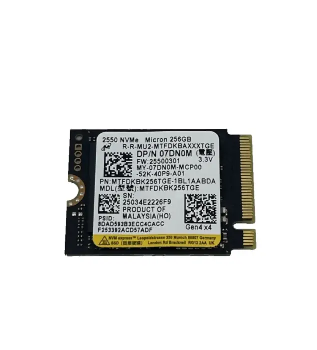 SSD Micron 2550 M.2, 256 GB, 30 mm, PCIe, Gen 4 x 4, Read/Write 4500/2000 MB/s [1]