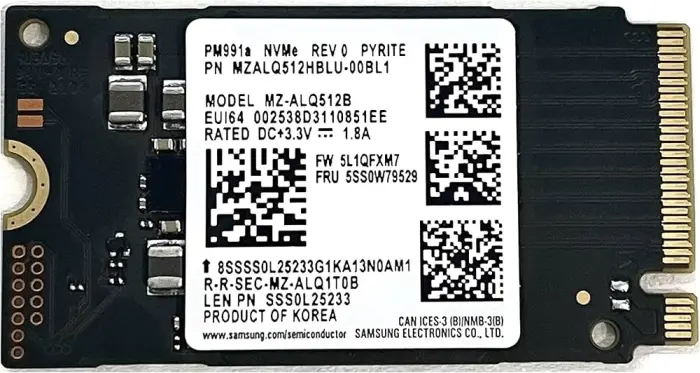 SSD Samsung PM991a, 512GB, format 2242, 42mm, PCIe Gen3 x4, bulk, nu este compatibil SATA [1]