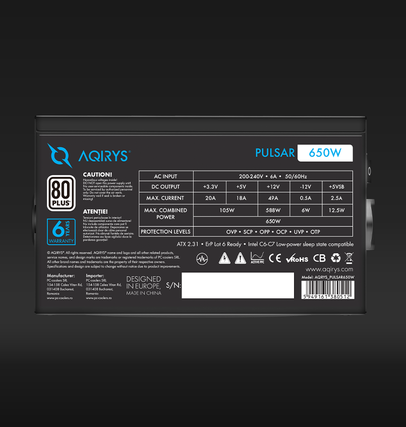 Sursa Aqirys Pulsar 650W 80+ White cert [4]
