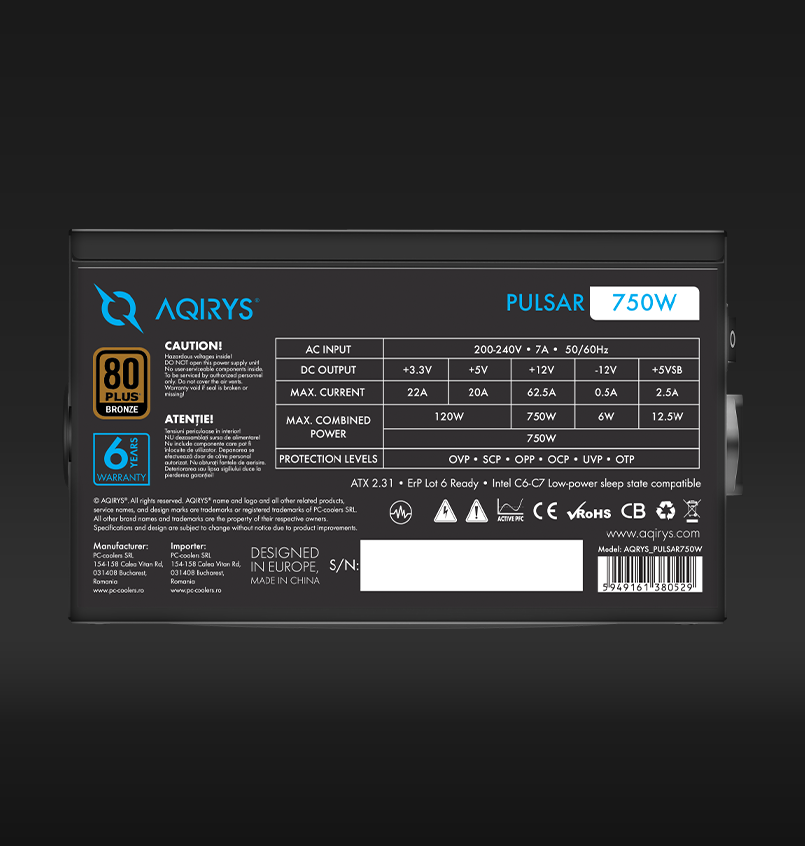 Sursa Aqirys Pulsar 750W 80+ White cert [6]