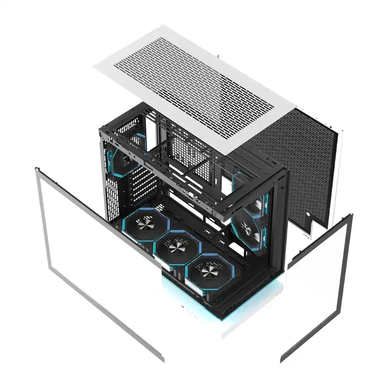 PC, Componente & Software - Carcasă pentru computer DarkFlash F1 ATX + 6 ventilatoare (alb)
