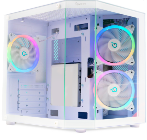 PC, Componente & Software - Carcasa Spacer Aquarium, mATX, ARGB, WH