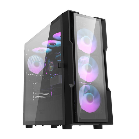 Componente PC NOI - Darkflash DK431 carcasă de calculator din sticlă (negru) + 4 ventilatoare RGB
