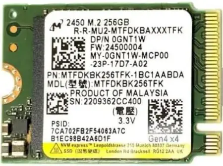 SSD - SSD Micron 2450 M.2, 256 GB, 30 mm, PCIe, Gen 4 x 4, Read/Write 3500/1600 MB/s, bulk