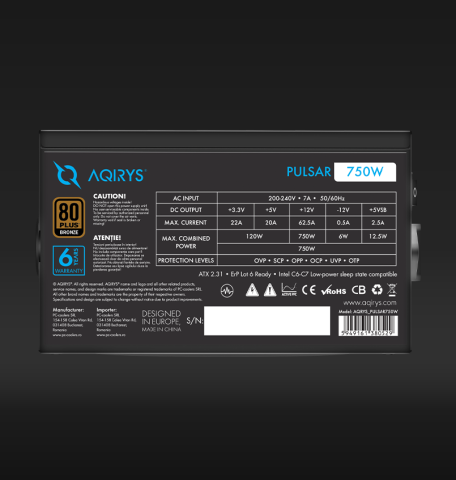 Sursa Aqirys Pulsar 750W 80+ White cert [5]