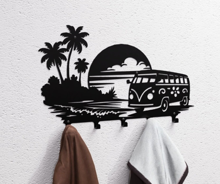 Cuier de perete scenă de Apus pe Plaja Hippie [4]