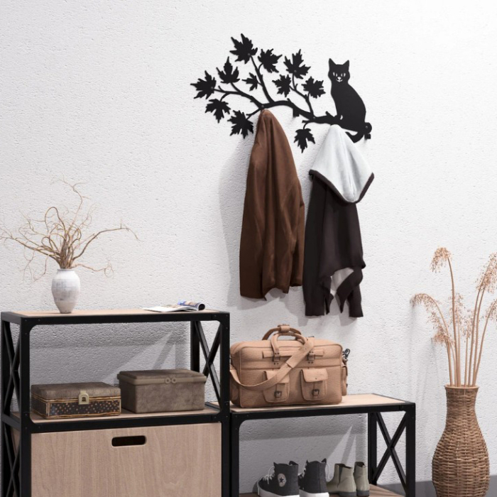 Cuier Metalic Decorativ "Pisica pe Ramură" - Oțel Debitat Laser și Îndoit Abkant [2]