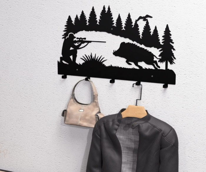 Cuier Metalic Vânătoare Mistreț și Pădure | Cu 5 Agățători [2]