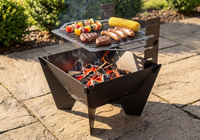 Vatră de foc cu grătar pătrată 600 – semineu exterior pentru curte și grădină [2]