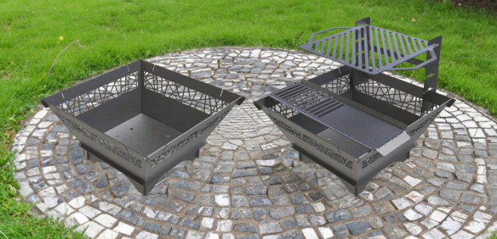 Vatră de foc cu grătar pătrată 700 ornament – semineu exterior pentru curte și grădină [3]