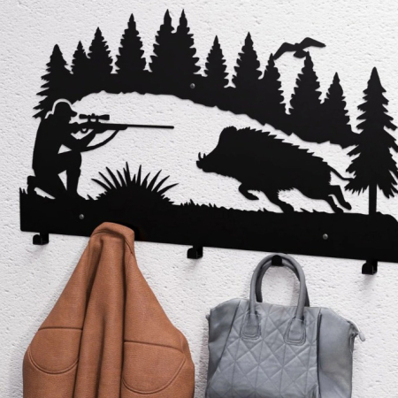 Casă și grădină - Cuier Metalic Vânătoare Mistreț și Pădure | Cu 5 Agățători