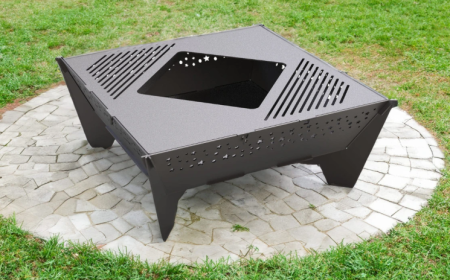 Vetre de foc din metal - Vatră de foc cu grătar pătrată 1000 mm – semineu exterior pentru curte și grădină