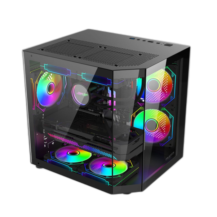 Carcasa ProGaming Alma , Cube Tower, Micro-ATX, Fără Sursă, 3 Ventilatoare ARGB, Negru [1]