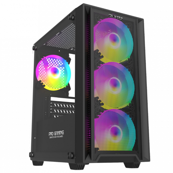 Carcasa ProGaming Arrow, Mini Tower, M-ATX, fara sursa, 4 Ventilatoare RGB, Negru [1]
