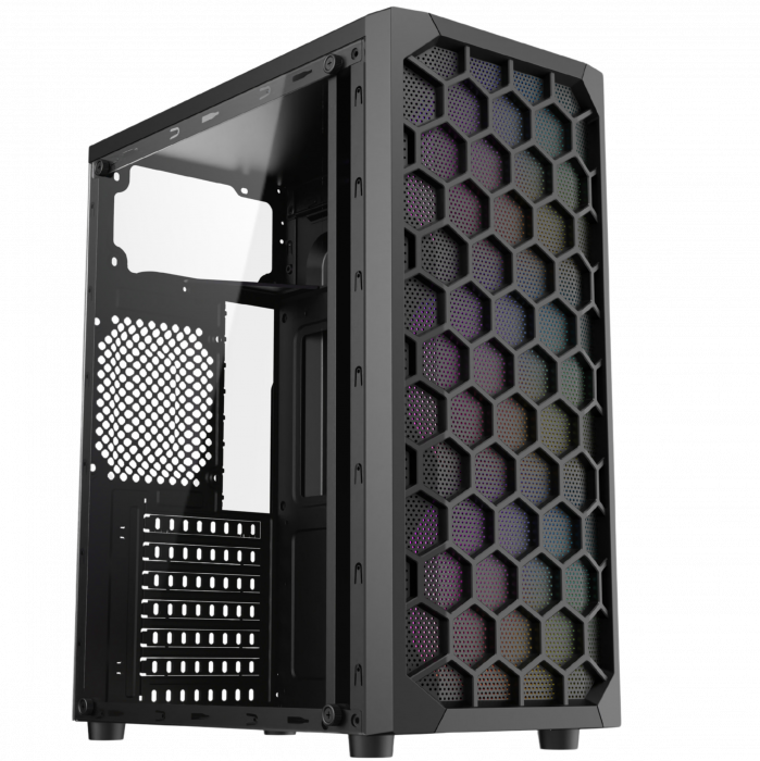 Carcasa ProGaming Barren, Middle Tower, ATX, fara sursa, 3 Ventilatoare ARGB, Negru [1]