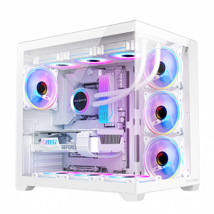Carcasa ProGaming Elite, Cube Tower, ATX, fara sursa, 7 ventilatoare ARGB, Alb [1]