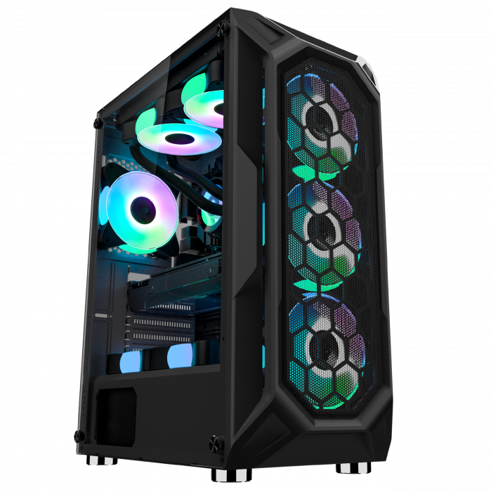 Carcasa ProGaming Hive , Middle Tower, ATX, Fara sursa, 4 Ventilatoare ARGB, Negru [1]