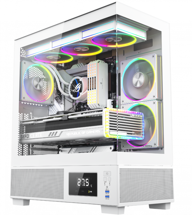 Carcasa ProGaming Kian, Middle Tower, ATX, Fără Sursă, 6 Ventilatoare ARGB, Display Digital, Alb [1]