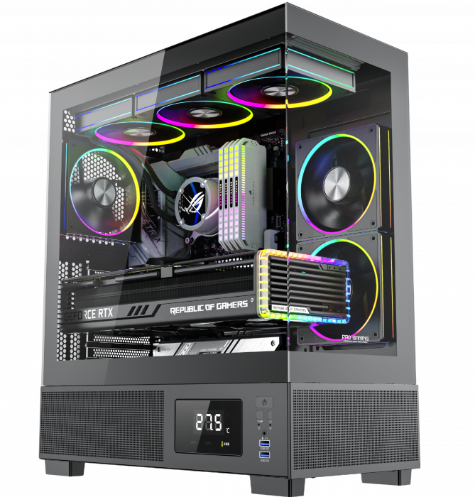 Carcasa ProGaming Kian , Middle Tower, ATX, Fără Sursă, 6 Ventilatoare ARGB, Display Digital, Negru [1]