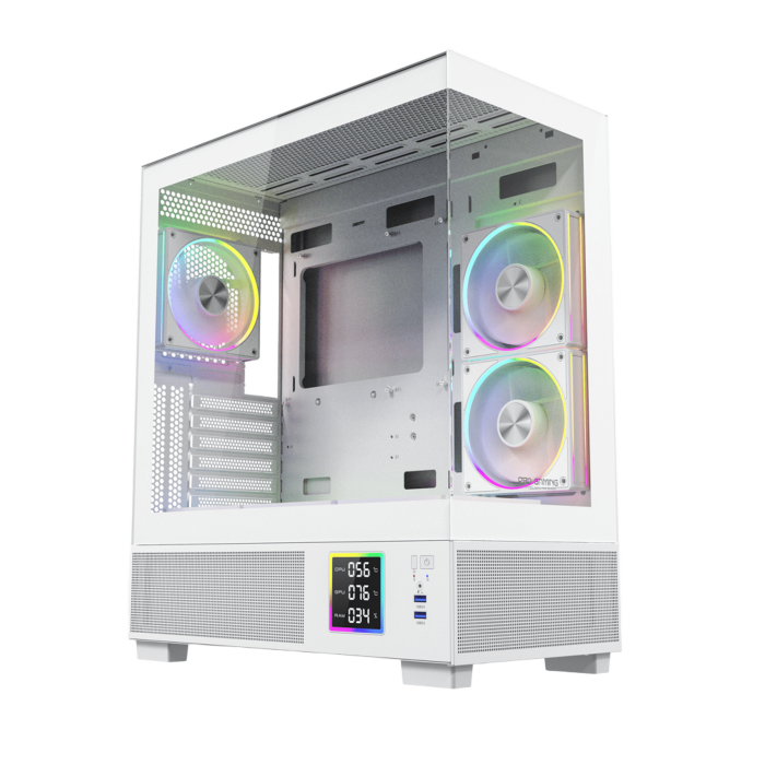 Carcasa ProGaming Kian V2, Middle Tower, ATX, Fără Sursă, 6 Ventilatoare ARGB, Display Digital, Alb [3]