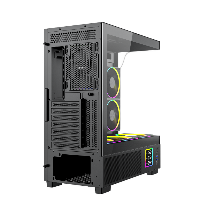 Carcasa ProGaming Kian V2, Middle Tower, ATX, Fără Sursă, 6 Ventilatoare ARGB, Display Digital, Negru [3]