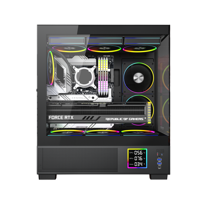Carcasa ProGaming Kian V2, Middle Tower, ATX, Fără Sursă, 6 Ventilatoare ARGB, Display Digital, Negru [2]
