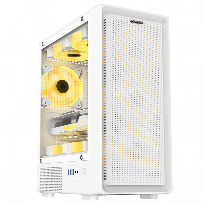 Carcasa ProGaming Vision , Middle Tower, M-ATX, Fara Sursa, 4 Ventilatoare RGB, Alb [1]