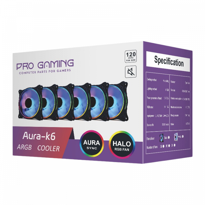 Set 6 Ventilatoare Carcasa 120 x 120 mm Pro Gaming ARGB, controller PWM, telecomanda [2]