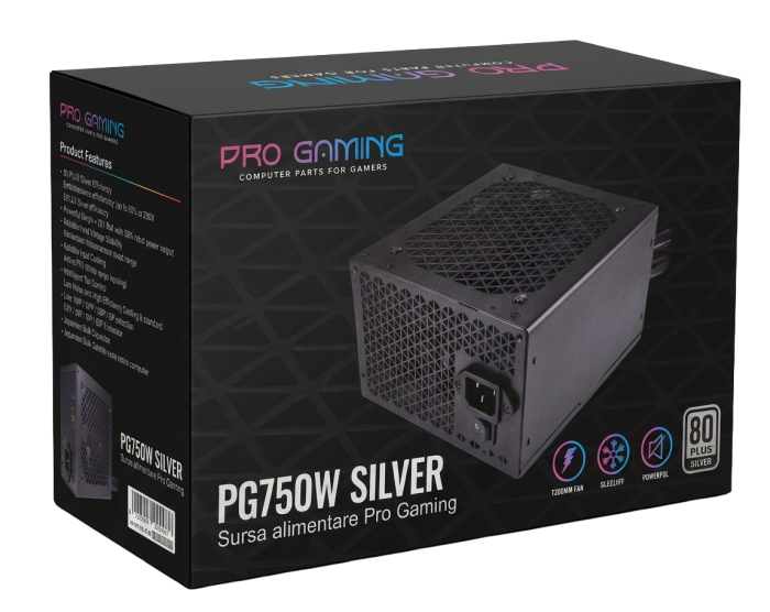 Sursa alimentare ProGaming PG750W Silver, 80+ Silver, Active PFC, Ultra Quiet, Negru [2]