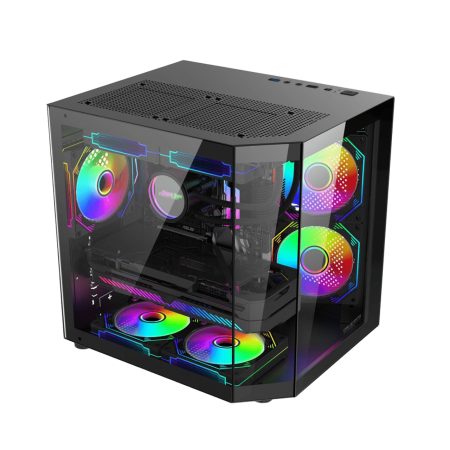 Calculatoare gaming - Calculator Gaming Alma Black Glacier i5-12400F pana la 4.4GHz, 32GB, 2TB SSD, RTX3050 6GB GDDR6 cu racire pe lichid GlacierView 240 cu display 4", 3 ventilatoare ARGB incluse, Wi-Fi 6 si Windows 11 in