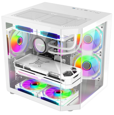 Calculatoare gaming - Calculator Gaming Alma White Glacier i5-14600KF pana la 5.3GHz, 32GB, 2TB SSD, RTX3050 6GB GDDR6 cu racire pe lichid GlacierView 240 cu display 4", 3 ventilatoare ARGB incluse, Wi-Fi 6 si Windows 11 i