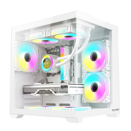 Gaming Desktops - Ambra White Glacier i5-12400F Gaming Computer up to 4.4GHz, 32GB, 1TB SSD, RTX5060 8GB GDDR7 with GlacierView 240 liquid cooling with 4" display, 5 ARGB fans included, Wi-Fi 6 and Windows 11 installed