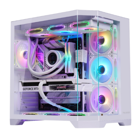 Calculatoare gaming - Calculator Gaming Banshee White Glacier i5-14600KF pana la 5.3GHz, 32GB, 2TB SSD, RTX5060 8GB GDDR7 cu racire pe lichid GlacierView 360 cu display 4", 7 ventilatoare ARGB incluse, Wi-Fi 6 si Windows 1