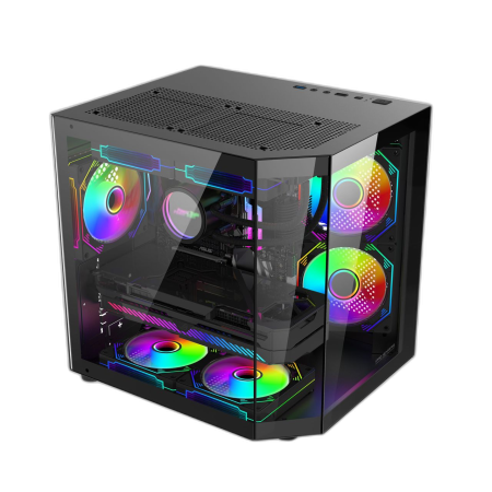 Carcase Gaming - Carcasa ProGaming Alma cu sursa 650W Bronze, Cube Tower, Micro-ATX, 3 Ventilatoare ARGB, Negru