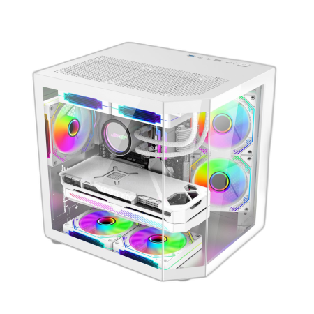 Carcase Gaming - Carcasa ProGaming Alma, Cube Tower, Micro-ATX, Fără Sursă, 3 venitlatoare ARGB, Alb