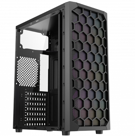 Carcasa ProGaming Barren, Middle Tower, ATX, fara sursa, 3 Ventilatoare ARGB, Negru