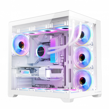 Carcasa ProGaming Elite, Cube Tower, ATX, fara sursa, 7 ventilatoare ARGB, Alb