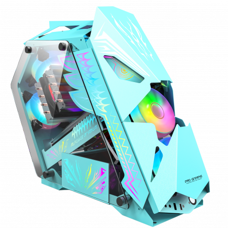 Carcase Gaming - Carcasa ProGaming Hercule, Middle Tower, ATX, Fara sursa, 4 Ventilatoare ARGB, Albastru