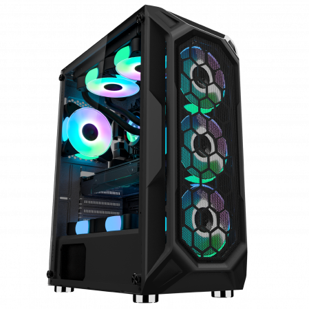 Carcasa ProGaming Hive , Middle Tower, ATX, Fara sursa, 4 Ventilatoare ARGB, Negru