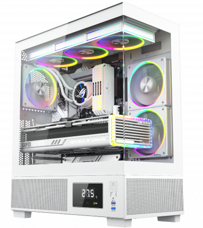 Carcase Gaming - Carcasa ProGaming Kian, Middle Tower, ATX, Fără Sursă, 6 Ventilatoare ARGB, Display Digital, Alb