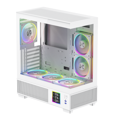 Carcase Gaming - Carcasa ProGaming Kian V2, Middle Tower, ATX, Fără Sursă, 6 Ventilatoare ARGB, Display Digital, Alb