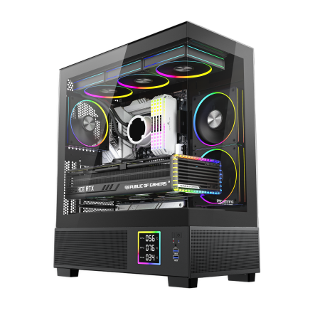 Carcase Gaming - Carcasa ProGaming Kian V2, Middle Tower, ATX, Fără Sursă, 6 Ventilatoare ARGB, Display Digital, Negru