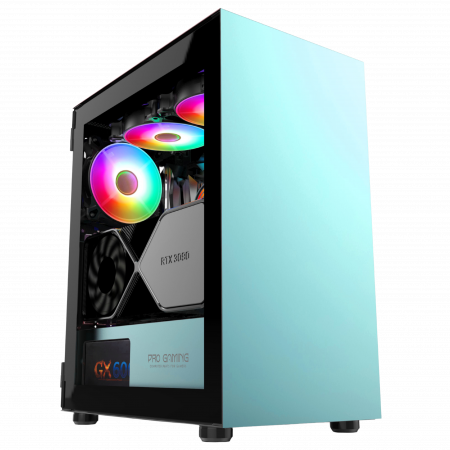 Carcase Gaming - Carcasa ProGaming Myrmidon cu sursa 650W Bronze, Mini Tower, M-ATX, 3 Ventilatoare ARGB, Albastru