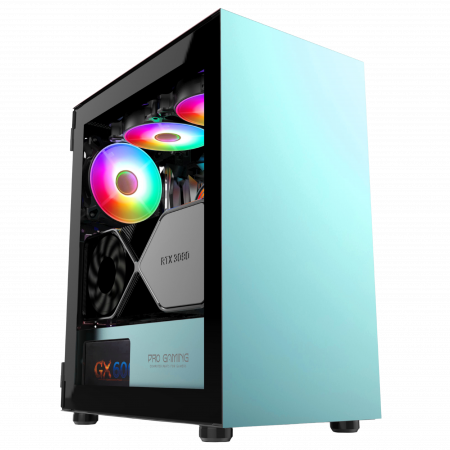 Carcase Gaming - Carcasa ProGaming Myrmidon , Mini Tower, M-ATX, Fara sursa, 3 Ventilatoare ARGB, Albastru
